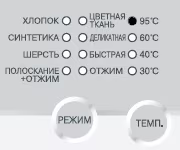 На дисплее горят индикаторы всех режимов стирки + три нижних индикатора температуры
