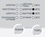 На дисплее горят индикаторы всех режимов стирки + нижний и верхний индикатор температуры